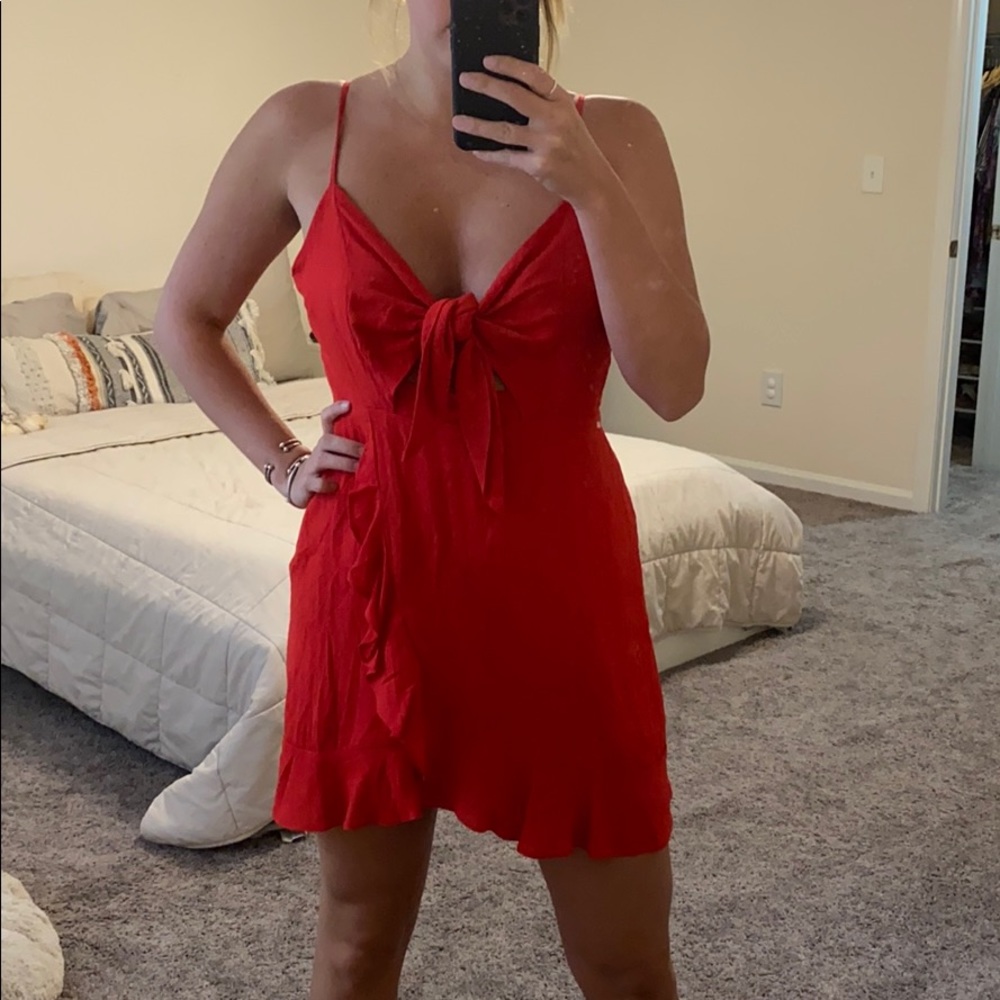 Red eyelet dress with ruffle